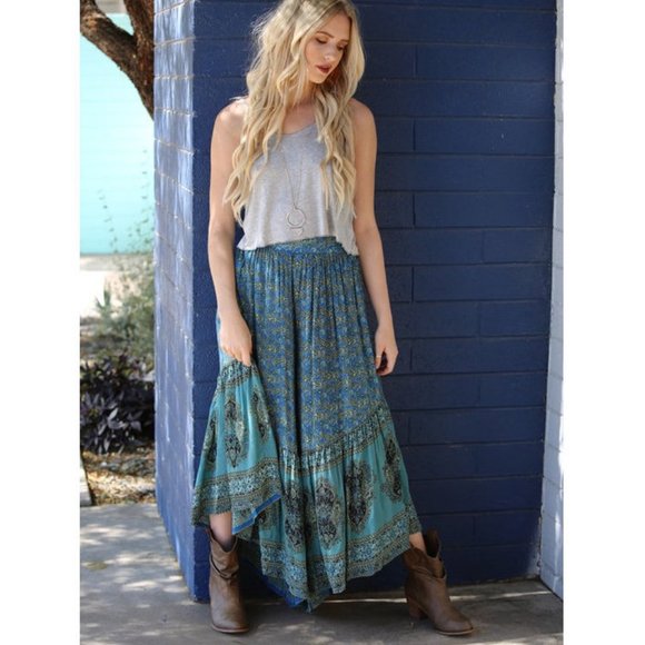 Blue Paisley Print Boho Chic Wide Leg Pants - Picture 6 of 8